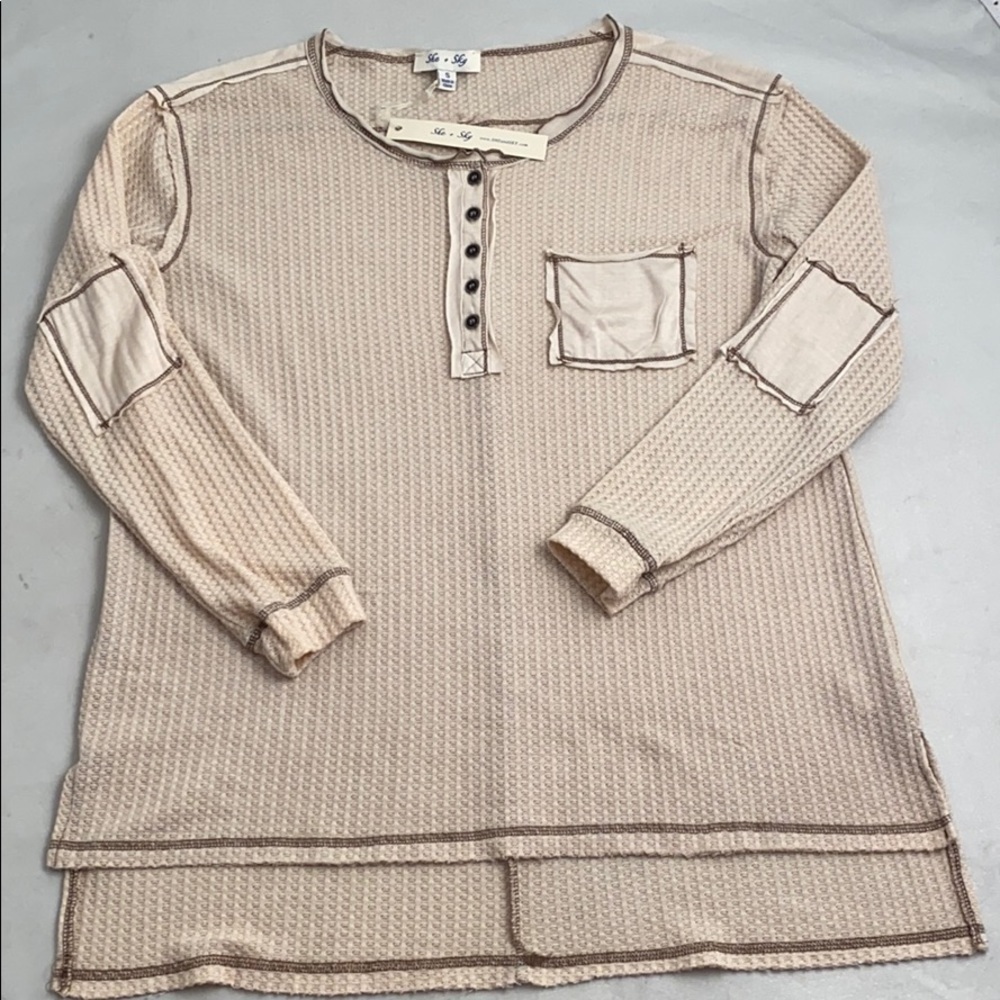 She and Sky oatmeal thermal oversized henley top S - Picture 4 of 9